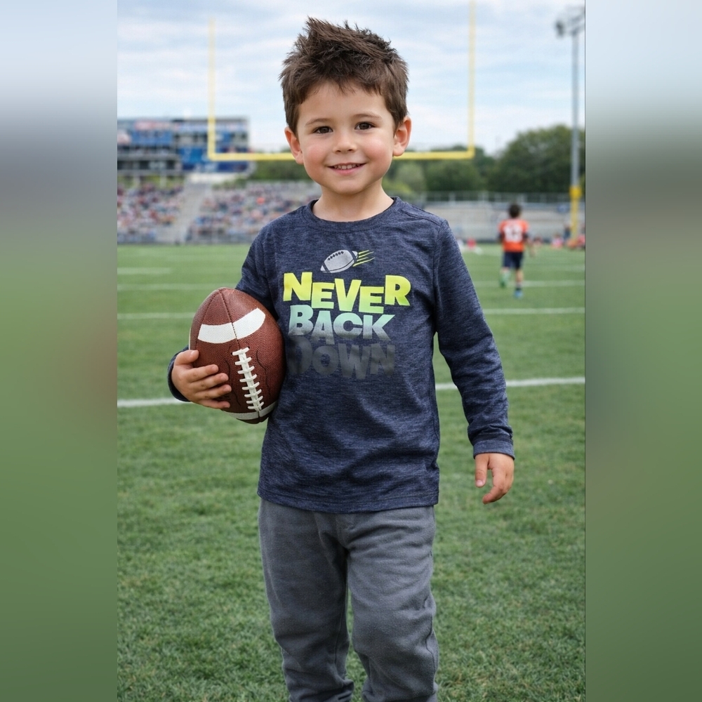 Athletic Works Boys 4T Long Sleeve Shirt Football Graphic NEVER BACK DOWN Tee